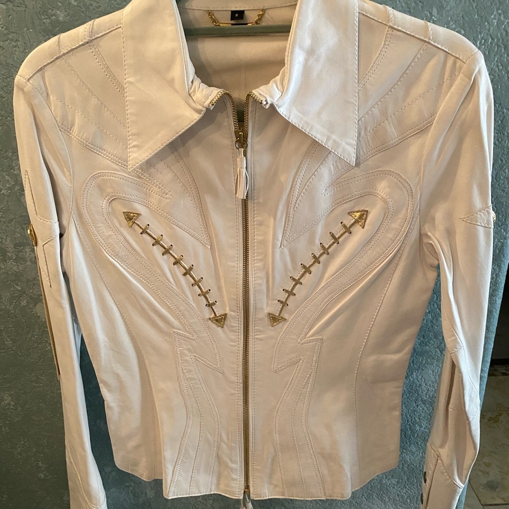 Authentic Roberto Cavalli white leather jacket